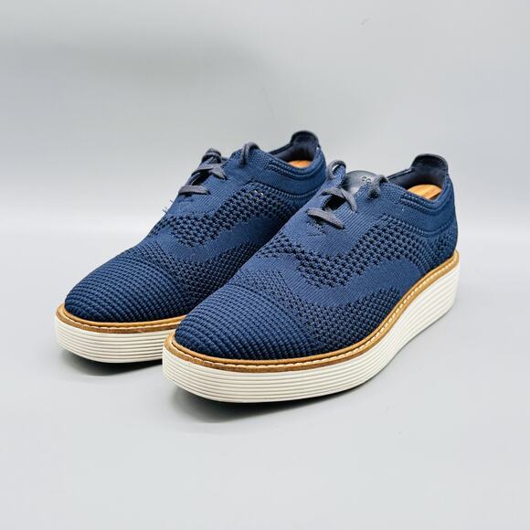 Cole Haan Shoes Womens 7 Blue Knit ZeroGrand Stitchlite Wingtip Oxford Sneakers - Picture 4 of 13